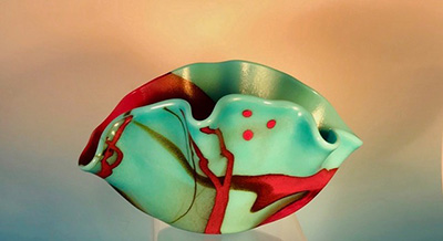 Contemporary Bowl/Vase in Turquoise and Red