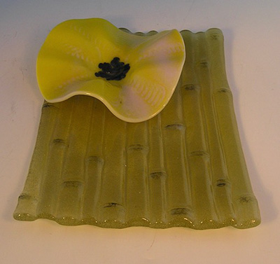 Yellow Bamboo Plate with Yellow Flower
