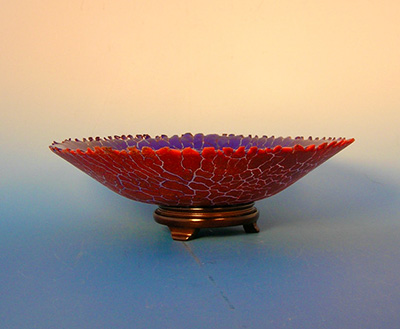 Cobalt Blue and Red Crackle Bowl