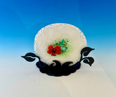 Coral-Red Flower Garden Sculpture
